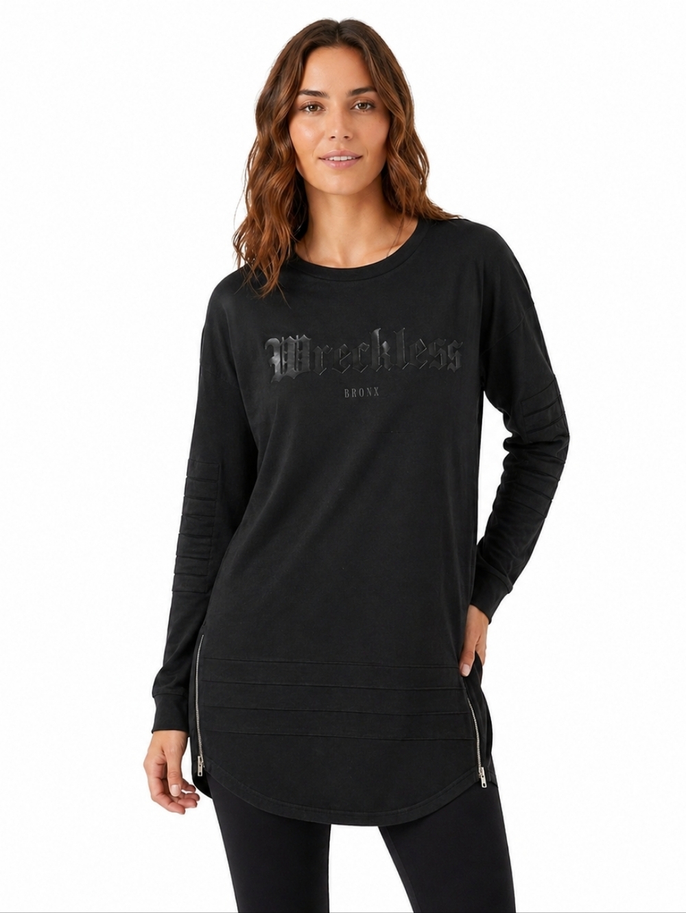 Genetic Apparel “Wreckless Bronx” Longline Sweatshirt Dress Black Side Zip
